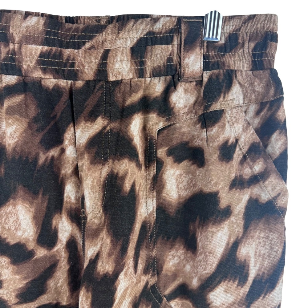 Democracy Wide Leg Pants Womens S Brown Leopard Print Smocked Waist BN1811LRW